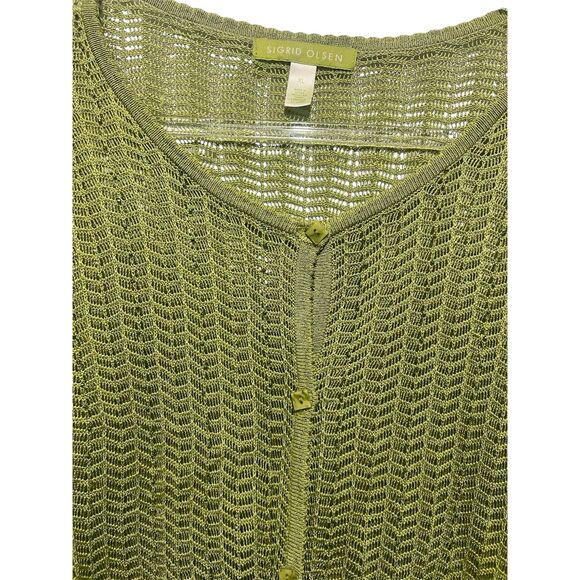 Sigrid Olsen Green Silk Blend Pointelle Lace Beaded Cardigan Sweater Women’s XL - Picture 4 of 6